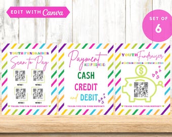 Fundraiser Booth Payment Sign | QR Code Scan to Pay | Youth School Fundraiser | Editable Mobile Payment Sign | Booth Flyer