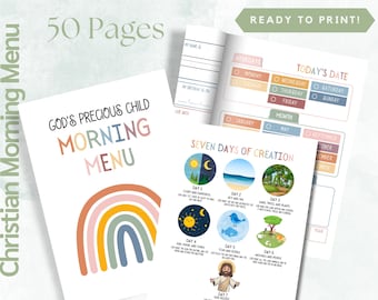 Christian Preschool Morning Menu Printable – 50 Gospel-Based Worksheets for Toddlers, Pre-K, Homeschool & Bible Learning Activities