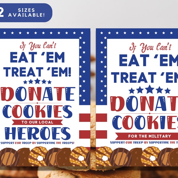 Girl Scout Cookie Booth Donate to Military Troop Sign, Printable Set of 2