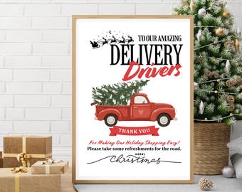 Delivery Driver Snack Sign, Printable Thank You Holiday Mail Carrier Christmas Porch Treat Station