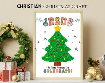 Christian Christmas Tree Torn Paper Craft for Kids, Jesus is the Reason Sunday School Holiday Art