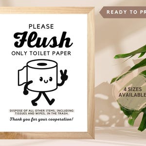 Flush Only Toilet Paper Printable Airbnb Sign for VRBO Host | Vacation Rental Guest Poster Art 5x7