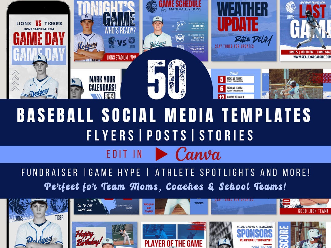 Baseball Social Media Templates Canva | 50 Team Mom Graphics Bundle ...