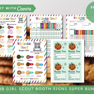 LBB Girl Scout Cookie Super-bundel 2024 2025 bewerkbaar/afdrukbaar, menukaart cookie, prijslijst, bedankkaart, verkooptracker