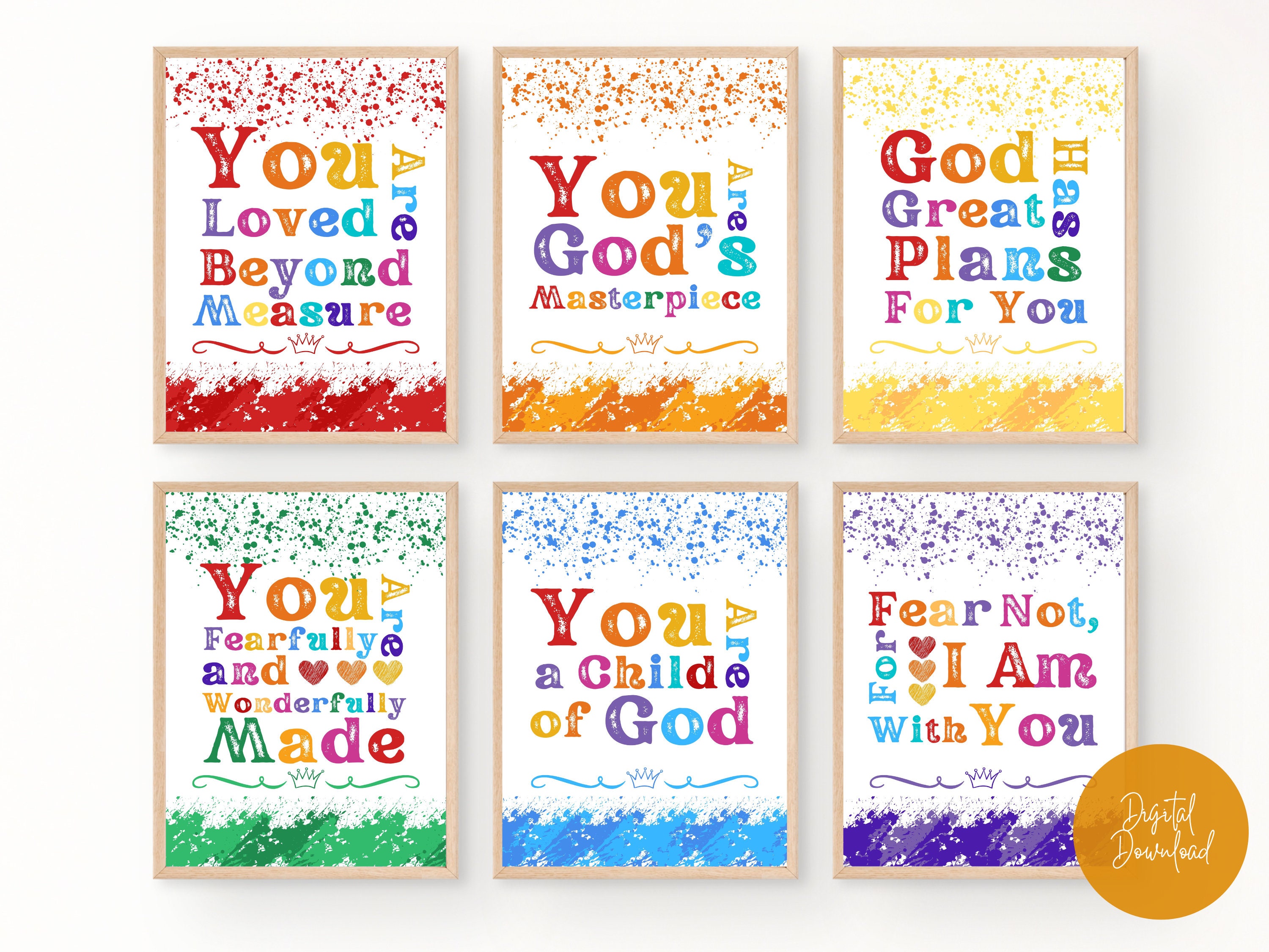 Set of 6 Christian Kids Classroom Rainbow Colors Wall Art, Colorful ...