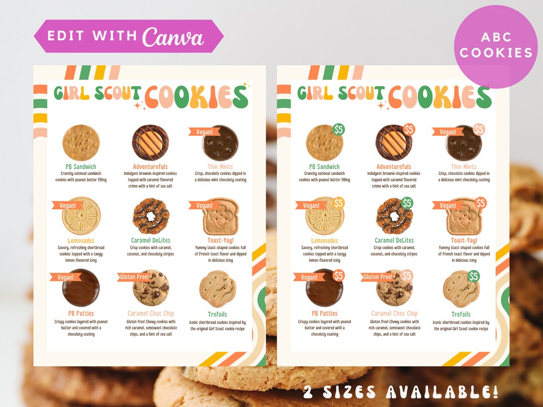 ABC Girl Scout Cookie Sign 2023 2024 Cookie Sales Menu Price - Etsy