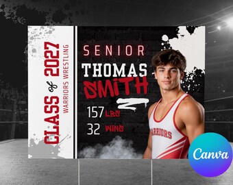 Editable Wrestling Yard Sign Template, Wrestling Senior Night Sign, Printable Wrestler Lawn Sign, Canva Template