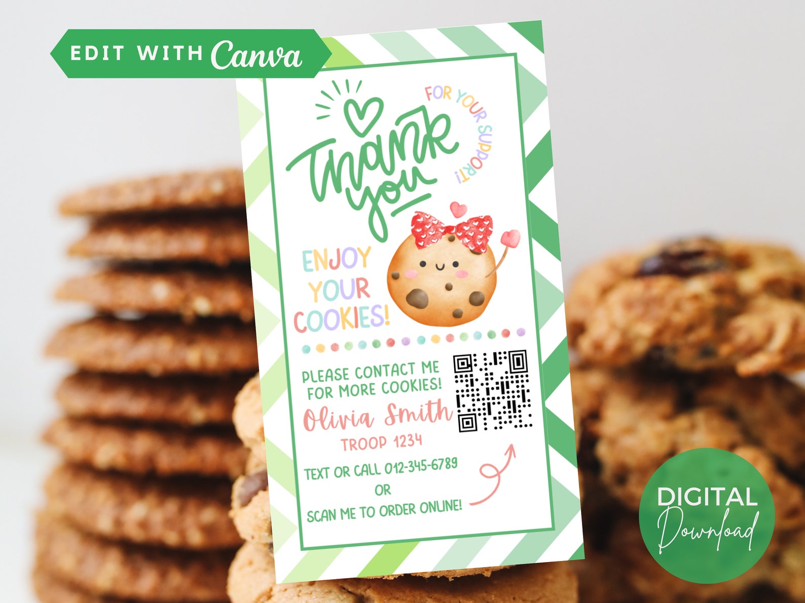 Girl Scout Cookie Thank You Tag Template Editable Printable - Etsy