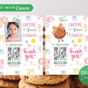 2024 2025 Girl Scout Cookie-bedankkaart, bewerkbaar en afdrukbaar Girl Scout-tag met afbeelding QR-code levering 3 x 4 inch