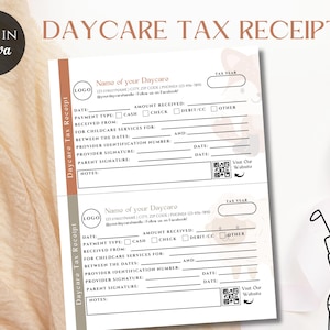 Editable Daycare Receipt, Printable Childcare Tax Receipts & Statements, Tuition Babysitting Invoice