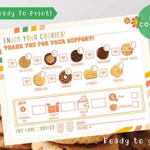 LBB Girl Scout Cookie Bedankkaart, 2023 2024 Afdrukbaar bestelformulier Ontvangst PDF 4X3