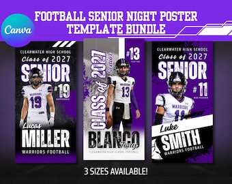 Football Senior Night Poster Template | 3 Layouts, 3 Sizes | Editable Canva Template | Digital Download