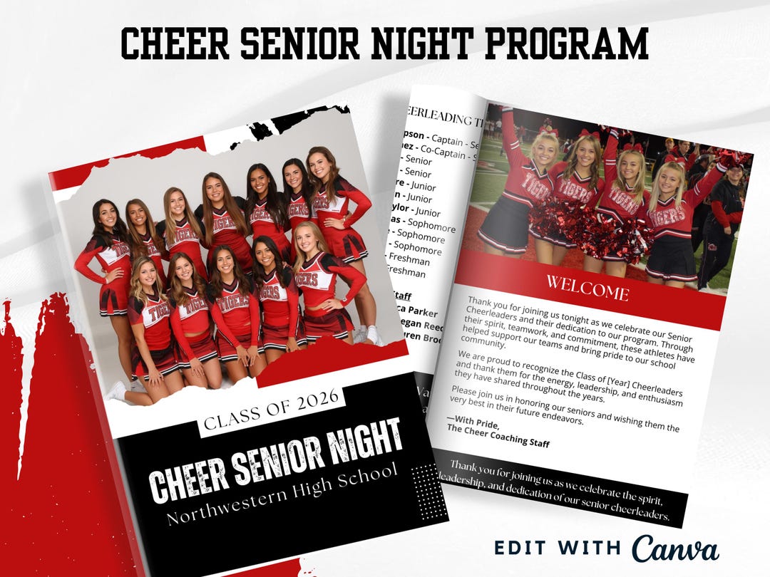 Cheer Senior Night Program Template, Editable Cheerleading Banquet