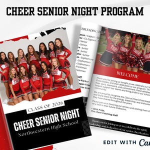 Cheer Senior Night Program Template, Editable Cheerleading Banquet Booklet, Senior Cheerleader Spotlight, High School Canva Program