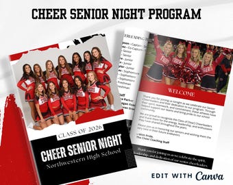 Cheer Senior Night Program Template, Editable Cheerleading Banquet Booklet, Senior Cheerleader Spotlight, High School Canva Program