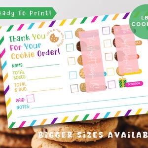 2024 2025 Girl Scout Cookie bedankje, afdrukbaar LBB-bestelformulier