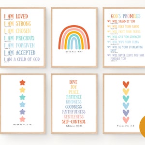 Juego de 6 pósteres con versículos bíblicos cristianos para niños, decoración para aulas de escuela dominical, póster religioso colorido, promesas de Dios.