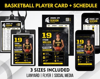 Editable Basketball Lanyard Card Template: Player Card and Schedule, 3 Sizes Included (Digital Download)