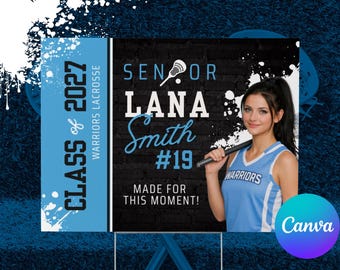 Editable Lacrosse Yard Sign Template, Player Yard Sign, Senior Night Lawn Sign, Printable Lax Sign, Sports Yard Sign Canva Template