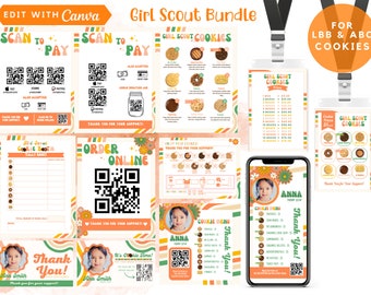 LBB ABC Girl Scout Cookie Bundle Signs Forms, 2024 Editable Cookie Booth Sales Flyers, Lanyard Cookie Math Price Menu