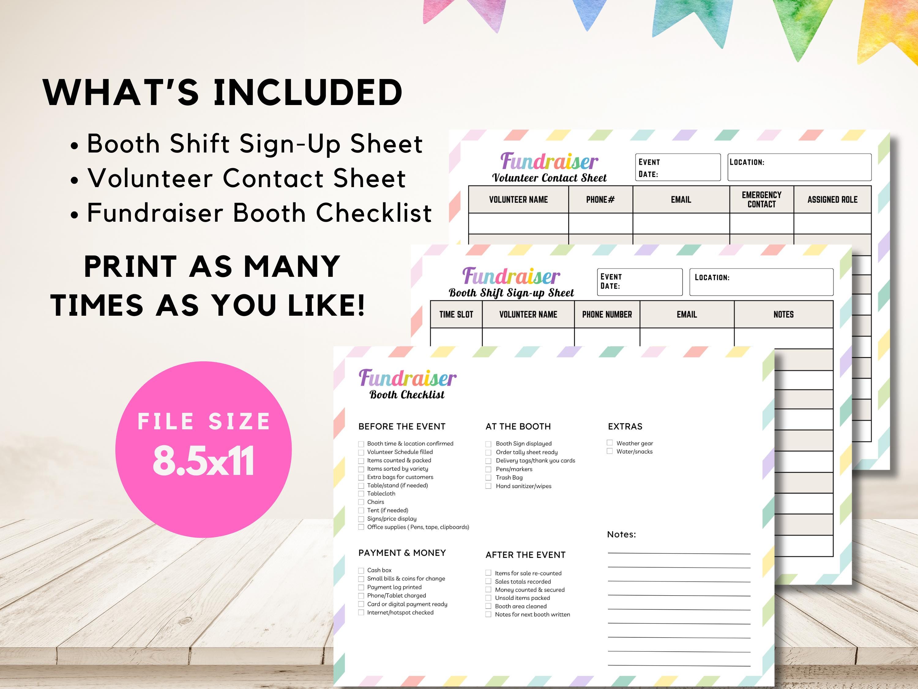 Fundraiser Booth Organizer Printable | Booth Shift Sign-up Sheet ...
