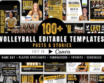 Volleyball Social Media Templates Canva Bundle, Game Day Graphics, Athlete Spotlight, Fundraiser Posts, Schedule Stories Kit