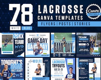 Lacrosse Social Media Templates Bundle Canva Editable Graphics, Team Game Day Posts Stories Flyers, Athlete Spotlight Sports Marketing Kit