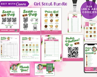2024 LBB and ABC Girl Scout Cookie Signs and Forms, Editable and Printable Cookie Booth Sales Flyers, Lanyard Cookie Math Price Menu