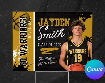 Editable Basketball Yard Sign Template, Senior Night Sign, Canva Player Yard Sign, Basketball Team Sign, Printable Sports Sign