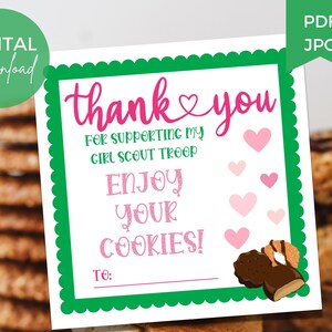Bedankkaart Girl Scout-koekjes 2024, afdrukbaar LBB ABC-label, leveringslabel koekjesverkoop