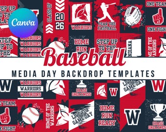 Baseball Media Day Backdrop Template, Editable Team Photo Backdrop, Printable Sports Backdrop, Canva Template Instant Download