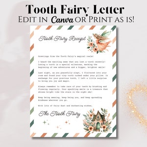 Carta imprimible editable del Hada de los Dientes para niños y niñas que se han perdido un diente