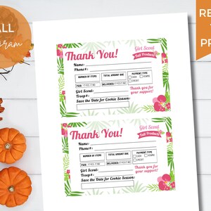 Girl Scout Herbst Produktbestellung Quittung, 2024 Printable Danke Quittung