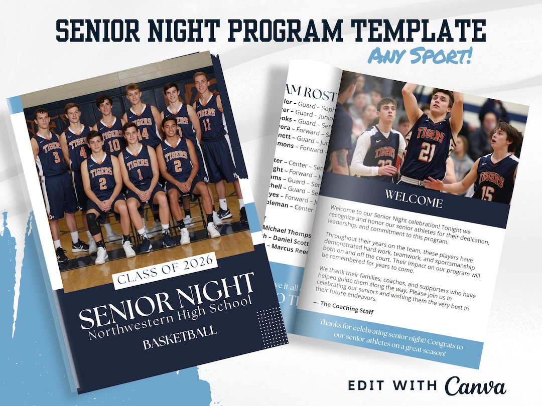 Senior Night Program Template, Editable Sports Senior Night Booklet ...