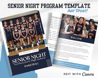 Senior Night Program Template, Editable Sports Senior Night Booklet, Basketball Senior Spotlight Program, High School Canva Template