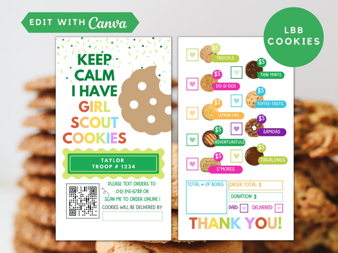 Girl Scout Cookie Thank You Note 2024 Editable LBB Order Form - Etsy UK