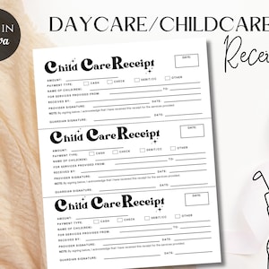 Daycare Receipt Template, Printable Childcare Statement, Tuition Home and Business Babysitting Nanny Invoice