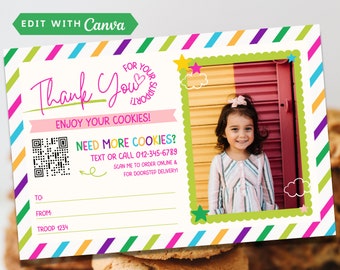 Girl Scout Cookie Thank You Note, Printable Cookie Delivery Post Card QR code & Picture