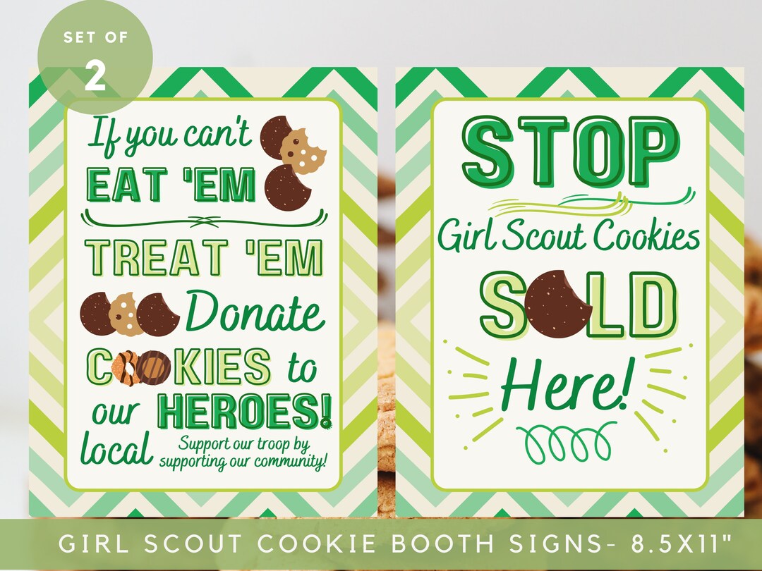 Girl Scout Cookie Booth Sign, Printable Donate Military Troop Sold Here ...