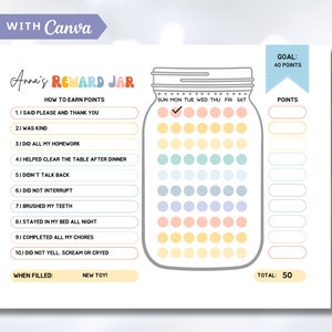 Editable Kids Behavior Chore Chart Jar Printable Reward System - Etsy