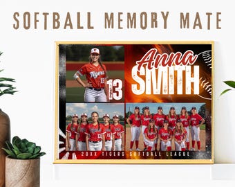 Softball Senior Night Poster Canva Template, 8x10 Red Black Player Recognition, Memory Mate Printable, Team Photo Keepsake