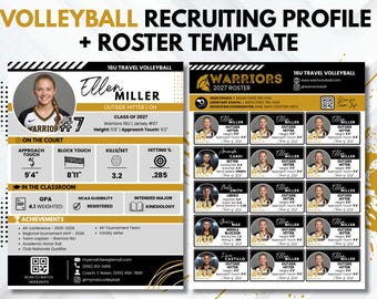 Volleyball Recruiting Profile Template, Player Profile + Team Roster Bundle, Editable Canva Travel Volleyball Recruiting Card
