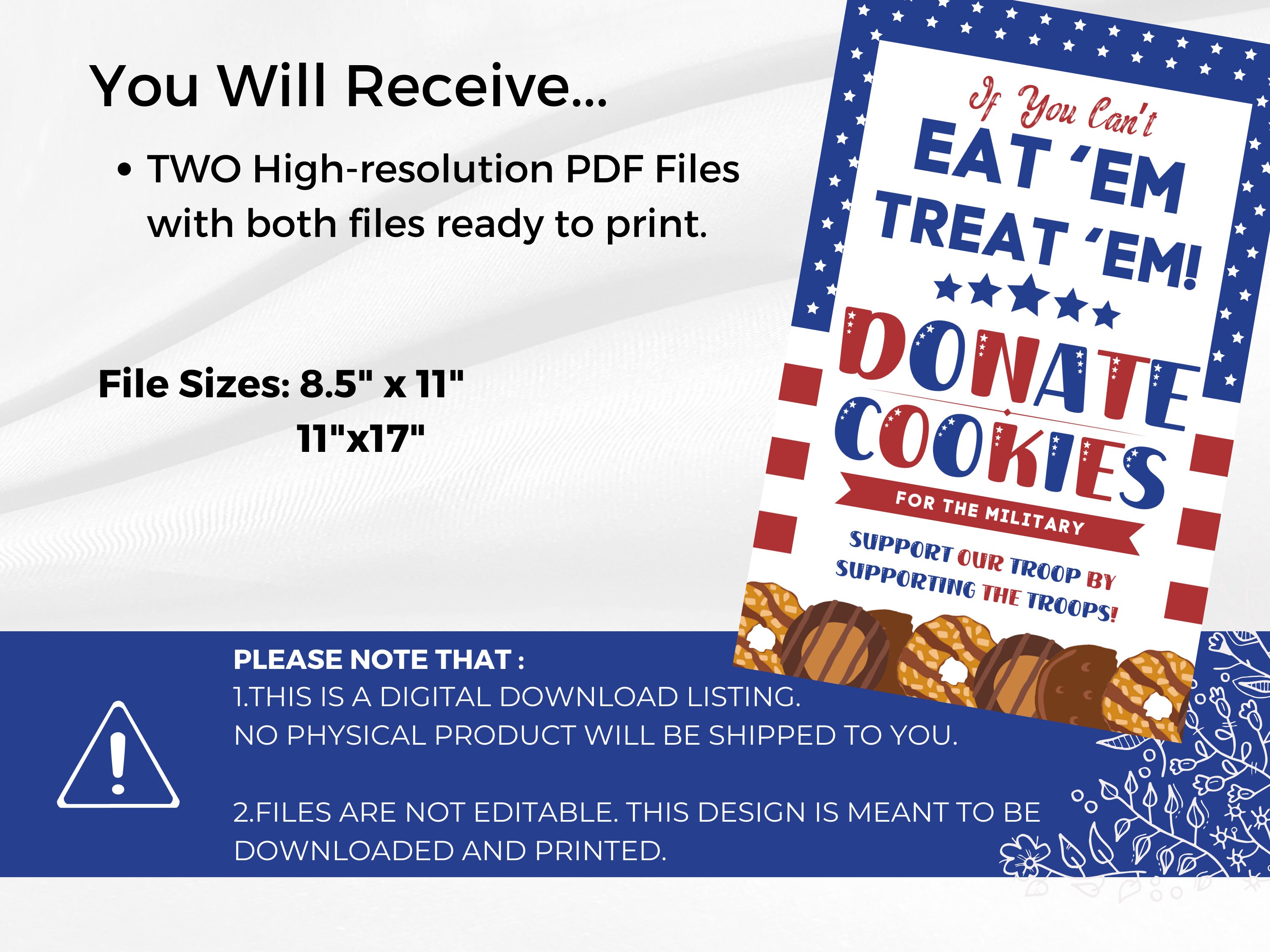 Girl Scout Cookie Booth Donate to Military Troop Sign, Printable Set of ...