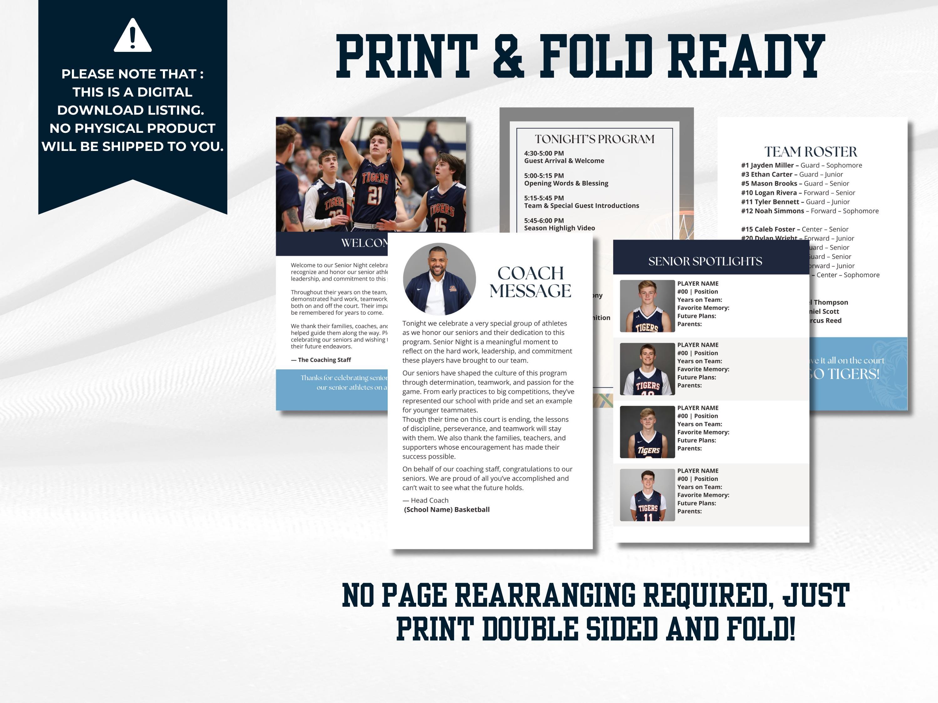 Senior Night Program Template, Editable Sports Senior Night Booklet ...