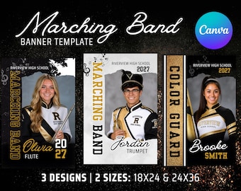 Marching Band Senior Night Banner Template, Color Guard Poster, Editable Canva Digital Download