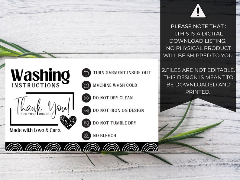 Tshirt Care Instructions Card, HTV Washing Instructions Printable