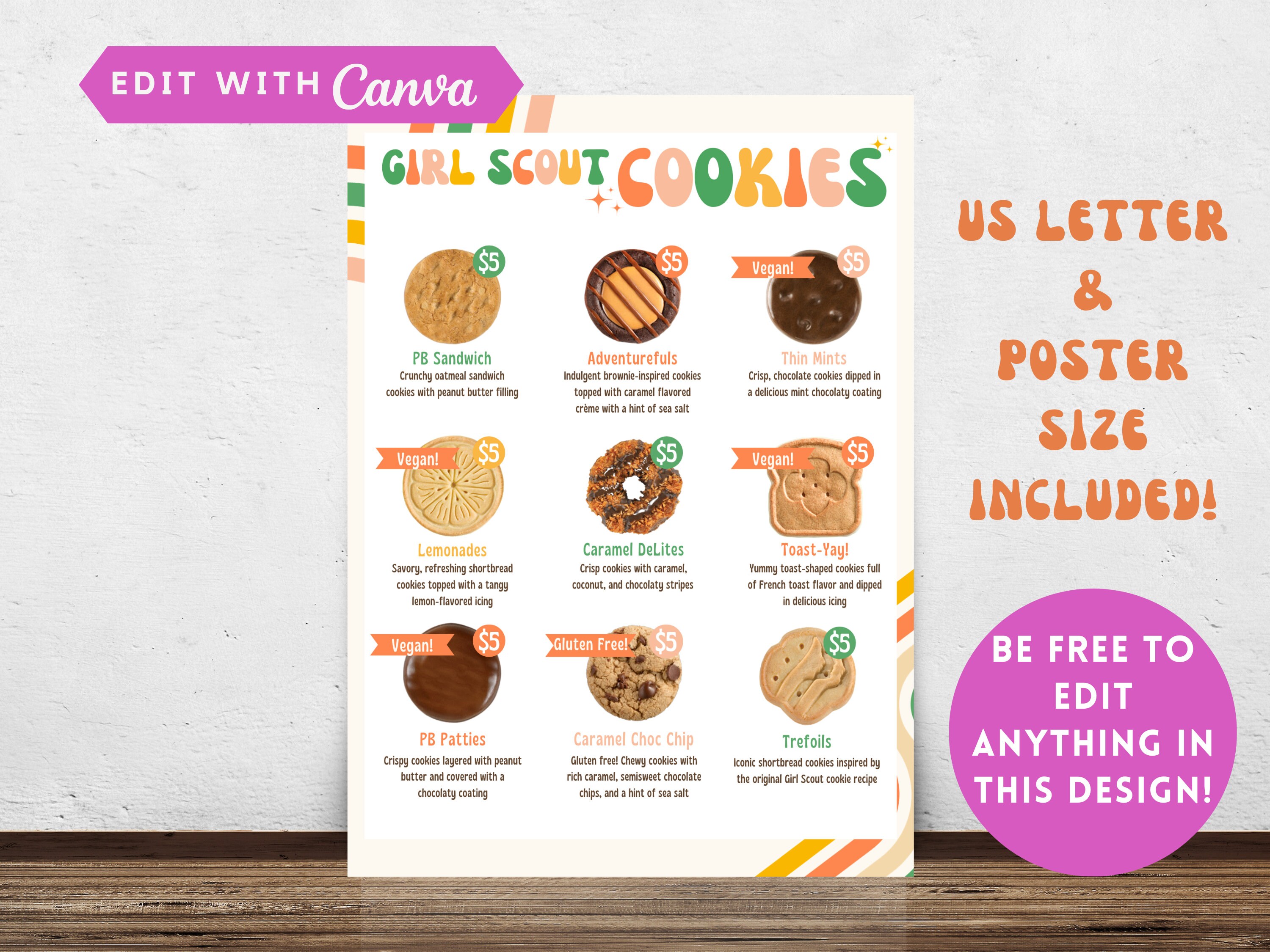 ABC Girl Scout Cookie Sign 2023 2024 Cookie Sales Menu Price - Etsy