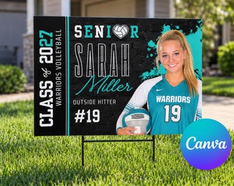 Editable Volleyball Yard Sign Template | Senior Night Class of 2027 Banner, Custom Canva Design
