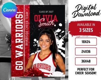 Cheer Senior Banner Template | Editable Canva Poster 18x24 24x36 36x48 | Cheerleader Senior Night Sign