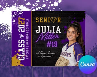 Softball Senior Night Yard Sign Template, Editable Canva Player Sign, Graduation Sports Decor, Printable Team Celebration